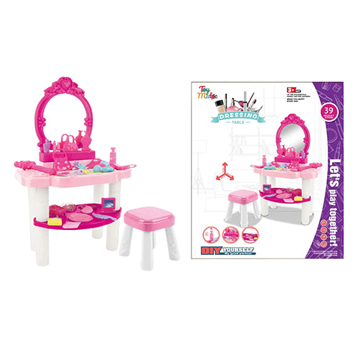PRINCESS THEMED DRESSING TABLE WITH STOOL PLAYSET - 39PCS VANITY SET FOR GIRLS