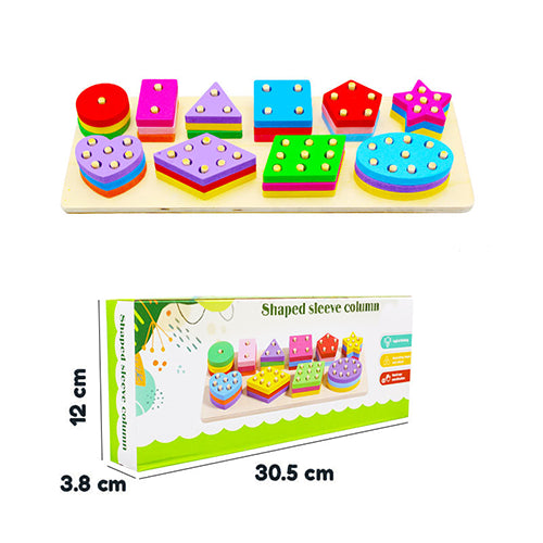 COLUMN 10 SHAPED WOODEN GEOMETRIC SORTING & STACKING TOY FOR KIDS