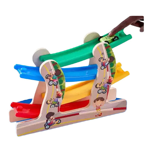 WOODEN RAIL CAR RACE TRACK SET FOR KIDS