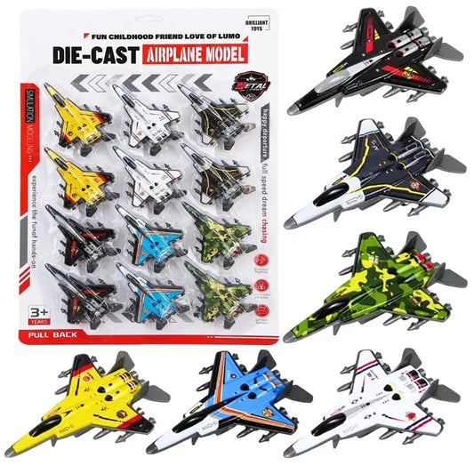 METAL FIGHTER JET AIRPLANE, PULL BACK ACTION JET PLANES - 12PCS
