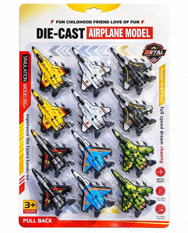 METAL FIGHTER JET AIRPLANE, PULL BACK ACTION JET PLANES - 12PCS