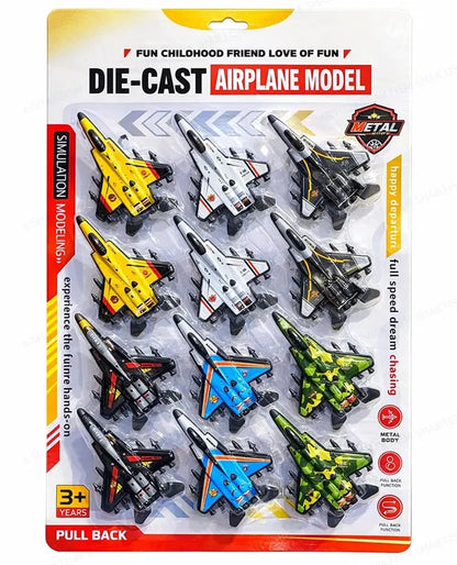 METAL FIGHTER JET AIRPLANE, PULL BACK ACTION JET PLANES - 12PCS