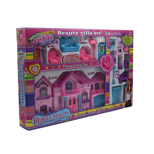 BEAUTY VILLA SET DOLLHOUSE & FURNITURE PLAYSET