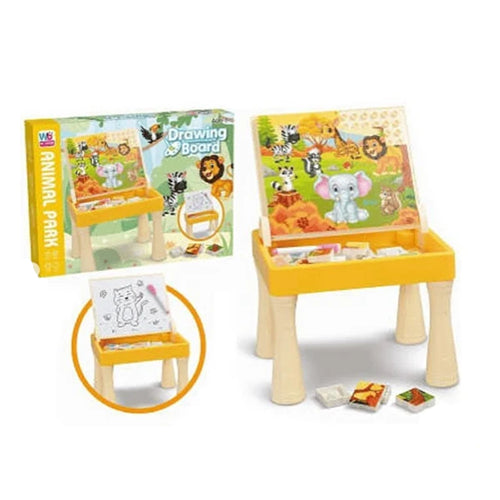 ANIMAL PARK DRAWING BOARD WITH MULTI-FUNCTIONAL BLOCK PUZZLE FOR KIDS