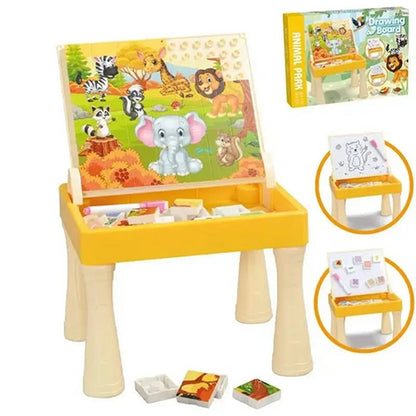 ANIMAL PARK DRAWING BOARD WITH MULTI-FUNCTIONAL BLOCK PUZZLE FOR KIDS