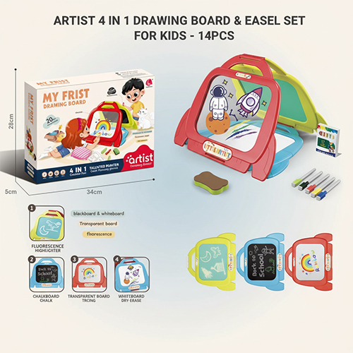 ARTIST 4 IN 1 DRAWING BOARD & EASEL SET FOR KIDS - 14PCS
