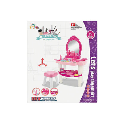 PRINCESS THEMED DRESSING TABLE WITH STOOL PLAYSET - 39PCS VANITY SET FOR GIRLS