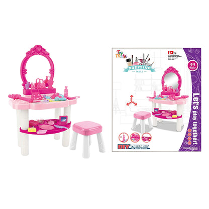 PRINCESS THEMED DRESSING TABLE WITH STOOL PLAYSET - 39PCS VANITY SET FOR GIRLS