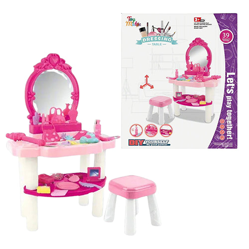 PRINCESS THEMED DRESSING TABLE WITH STOOL PLAYSET - 39PCS VANITY SET FOR GIRLS