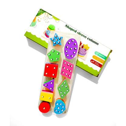 COLUMN 10 SHAPED WOODEN GEOMETRIC SORTING & STACKING TOY FOR KIDS
