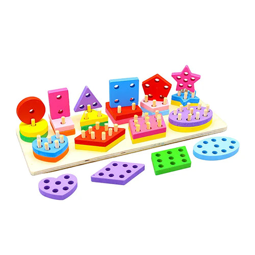 COLUMN 10 SHAPED WOODEN GEOMETRIC SORTING & STACKING TOY FOR KIDS