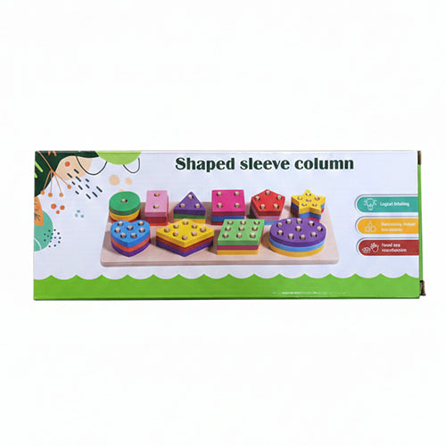 COLUMN 10 SHAPED WOODEN GEOMETRIC SORTING & STACKING TOY FOR KIDS