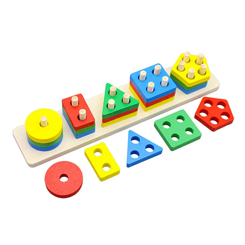COLUMN 5 SHAPED WOODEN GEOMETRIC SORTING & STACKING TOY FOR KIDS