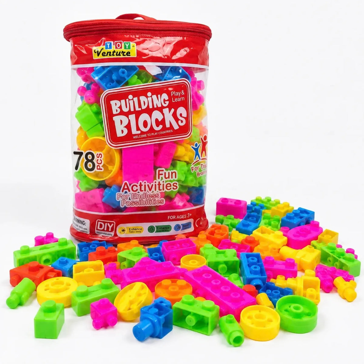 78-PIECE BUILDING BLOCKS SET WITH BAG FOR KIDS