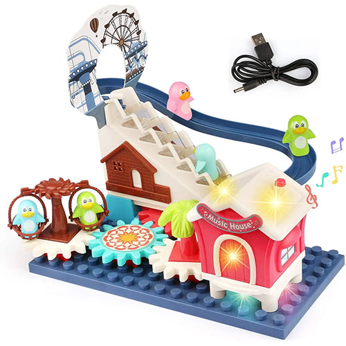 PENGUIN PARADISE ELECTRIC MUSICAL BUILDING BLOCK SLIDE & STAIR CLIMBER PLAY SET FOR KIDS