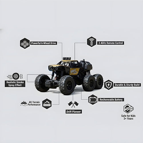 REMOTE CONTROL OFF-ROAD SPRAY ROCK CRAWLER 6-WHEELS FOR KIDS
