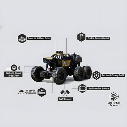 REMOTE CONTROL OFF-ROAD SPRAY ROCK CRAWLER 6-WHEELS FOR KIDS