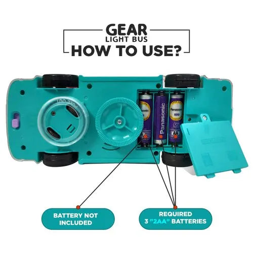 TRANSPARENT GEAR BUS "BUMP & GO" WITH 360° ROTATION, LIGHTS AND MUSIC TOY FOR KIDS