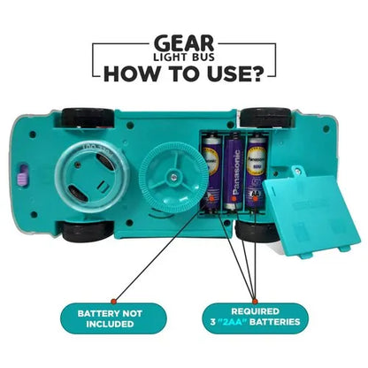 TRANSPARENT GEAR BUS "BUMP & GO" WITH 360° ROTATION, LIGHTS AND MUSIC TOY FOR KIDS