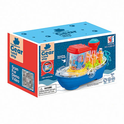 TRANSPARENT GEAR LANDSHIP "BUMP & GO" LIGHT & MUSICAL TOY FOR KIDS