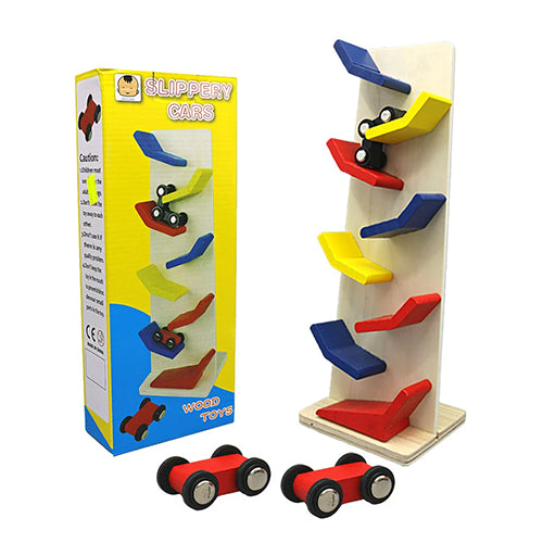 WOODEN SLIPPERY CAR RACE ZIG-ZAG TRACK SET FOR KIDS